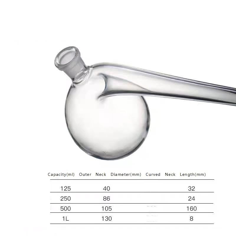 Matraz de vidrio de alto contenido en borosilicato Matraz de retorta de vidrio de borosilicato con cuello curvado, varios tamaños for uso en laboratorio(1000ml)