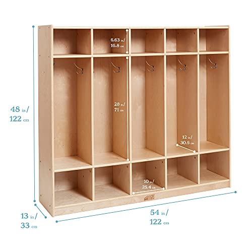 ECR4Kids 5-Section Straight Coat Locker, Classroom Furniture, Natural - Image 4