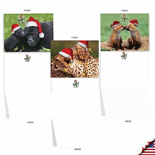 Image of The Best Card Company - 10 Blank Animal Christmas Note Cards for Men and Women - Assorted Bulk Holiday Cards for Men and Women, Fun Wildlife (4 x 5.12 Inch) - Holiday Animal Smackers M6594XSB