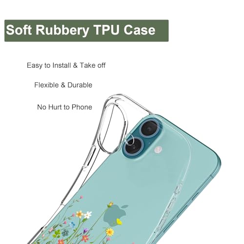 Unov Case Compatible with iPhone 16 Case Clear with Design Embossed Floral Pattern Soft TPU Bumper Slim Protective 6.1 Inch (Flower Bouquet) by Unov - Image 5
