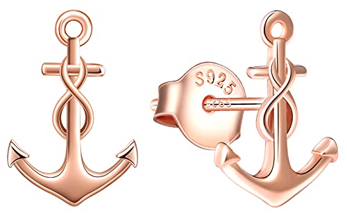 INFINIONLY Boucles d'oreilles femme fille, boucle d'oreille en argent 925, clou d'oreille ancre, boucle d'oreille ancre avec le symbole de l'infini mignon,...