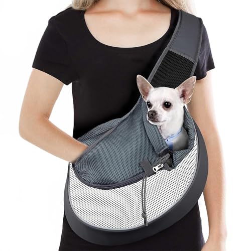 Image of Kraptick Pet Sling Carrier, Pet Carrier Bag for Shitzu Puppy, Cat, Rabbit with Comfortable Adjustable Pouch Single Shoulder Carry Tote Handbag for Pets (Large, Black & White)