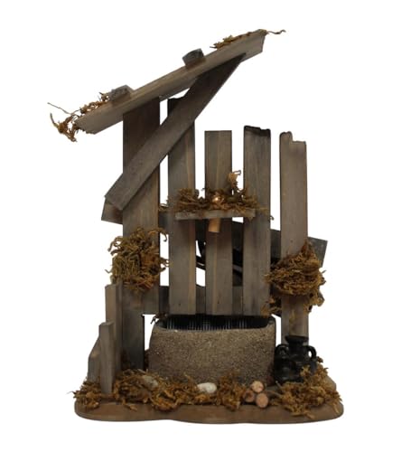 ZICOM Krippenzubehör Miniaturzubehör Miniatur Brunnen mit Krügen und Pumpe Höhe 24cm Holz Natur Unikat, Modellbau Puppenhaus