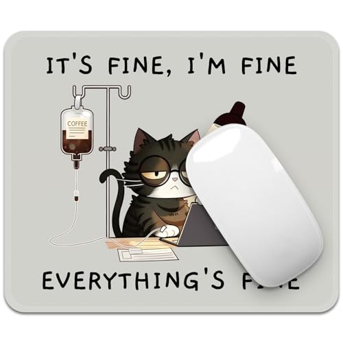 Image of FROGIGO Mouse Pad with Stitched Edges - Funny Cat Mousepad for Women, 9.25 x 7.75 inch Washable Square Desk Pad, Non-Slip Rubber Base, Office Home Laptop Accessories - Overworked Kitty