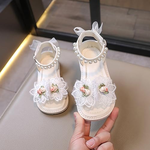 Little Girls Leather Flat Sandals Open-Toe Princess Shoes for Girls Floral Lace Pearl Dress Shoes Cute Strappy Sandals2