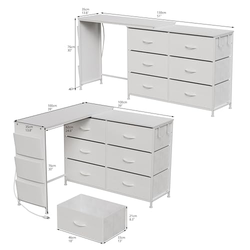 Tocador esquinero blanco en forma de L con 6 cajones y USB para dormitorio 7