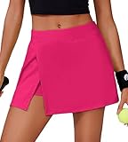 PINSPARK Skorts for Woman High Waisted Tennis Skirt with Pockets Stretchy Athletic Skorts Side Split Workout Skort Tummy Control Skater Skirts Hot Pink Medium