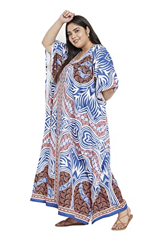 Image of Gypsie Blu Women Plus Size Kaftan Dress Beach Cover Up Maxi Dresses for Women, V-Neck Kimono Sleeve 1X-3X