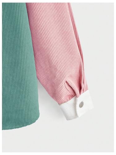 Image of SHENHE Men's Colorblock Button Down Shirt Jacket Collared Loose Corduroy Shacket Jacket Streetwear