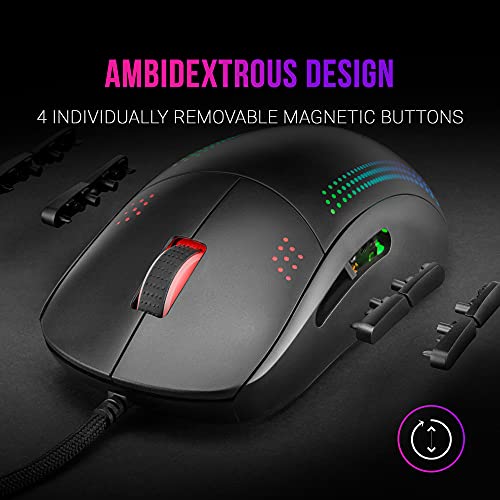 MMPRO, Mouse Gaming Professionale RGB 32000 DPI, Sensore PixArt 3335PRO, Ambidestro con Pulsanti Laterali Removibili, Switch Meccanici Kailh, Ultraleggero 70g, Software, Nero - Mouse gaming - Immagine 1