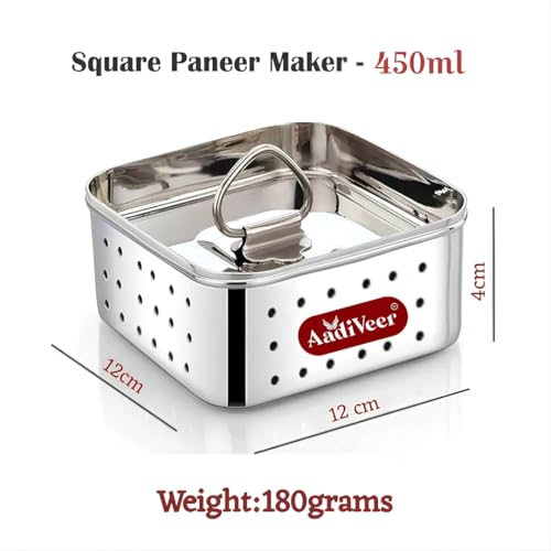 Image of Stainless Steel Paneer Maker | Tofu Maker Square Mould, Paneer Press With Lid | Whey Seperator | Small Size - 300ml