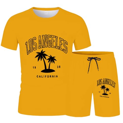 Ensemble sport homme avec imprimé arbre coupe décontractée jaune