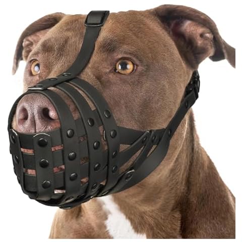 Mayerzon Pitbull Muzzle, Basket Muzzle for Medium Large Sized Dogs to Prevent Biting Scavenging Chewing, Soft Rottweiler Muzzle for Walking Training, Allow to Pant Drink, Lightweight and Sturdy Cover