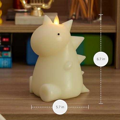 Image of Luminara Flameless Dinosaur Figural Color Changing LED Candle, 5.7 inch x 6.7 inch, Real Wax Moving Flame Battery Operated w / 18 Button Remote, Unscented Safe