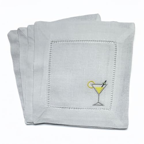 Servilletas de cóctel bordadas de lino y algodón blanco 6"x6" miniatura 1