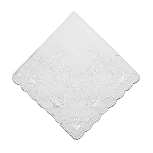 CTM Women's Soft Cotton Bridal Heart Embroidered Handkerchief, White