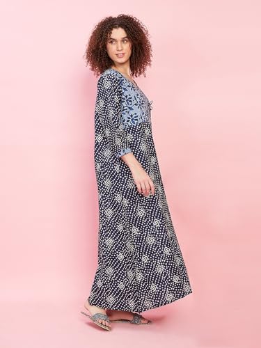 Image of Evolove Women's 100% Cotton Supersoft with Beautiful Embroidery Long Maxi Night Gown Nighty Dress with Pocket, Most Comfortable and 3 X Longer Lasting (Dark Navy, LNGCO3188DN-S)