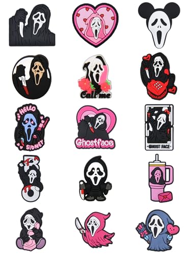 Beamandi Ghost Face Shoe Charms for Girls Boys Horror Movie Character Shoe Decoration Wristband Sandals Clog Accessories Halloween Party Favors