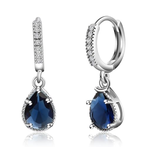 Teardrop Zircon Hoop Earrings Sterling Silver Drop Dangle Earrings for Women