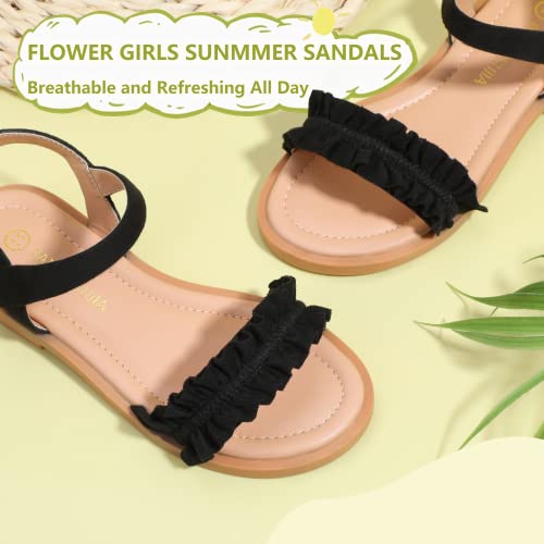 Image of PANDANINJIA Girls Sandals, Open Toe Cute Bow Princess Girls Flats, Sparkly Summer Dress Shoes Sandals for Toddler /Little Kid /Big Kid