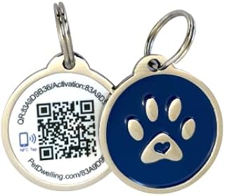 Pet Dwelling Smart NFC - QR Code Pet ID Tag - Dog Tags - Cat Tags - Online Pet Profile - Scan Tag Location with Instant Email Notification(Blue Paw)