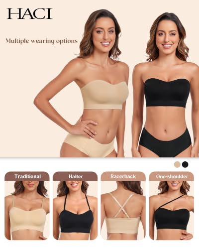 Image of HACI Strapless Bra No Underwire Padded Seamless Wireless Multi-Way Everyday Bandeau Tube Top for Women