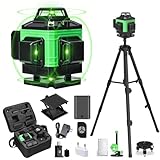 Niveau Laser avec Trepied 4 x 360°, Lazer Niveaux 4D 16 Lignes Vertes, Laser Chantier IP54 avec 2 Batteries 2600mAh, APP et Télécommande, Haute Précision pour Construction (Avec Trépied+boîte)