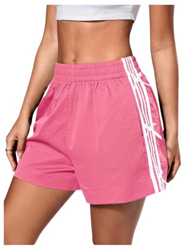 Verdusa Women's Bow Striped Track Shorts Y2k Wide Leg Athletic Gym Shorts