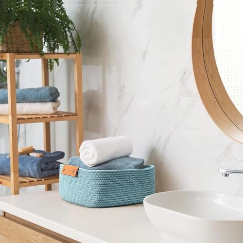 Image of GUDDE Cotton Rope Woven Storage Basket for Toys, Laundry & Blankets | Nursery Organizer Bin | Dog Toy Basket | Decorative Gift Hamper | Jute Style Home Storage (Aqua)