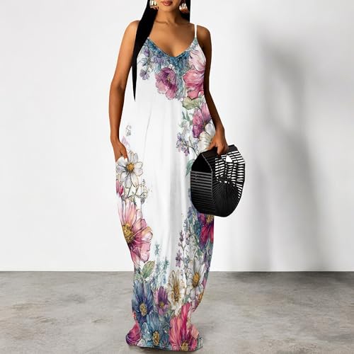 Image of SUZONANA Women's Plus Size Summer Dresses Spaghetti Print Maxi Dresses Long Loose Sundresses