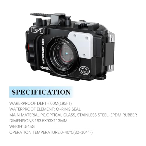 Image of TG-7 Underwater Camera Housing Case, 60m /195ft Waterproof, PC Material with O-Ring Seal, Compatible with Olympus OM System Tough TG-7 (Black)