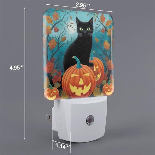 Image of Pumpkin Cats Maple Halloween LED Plug-in Night Light 2-Pack, Auto Sensor Nightlights Set of 2 for Bedroom Bathroom Hallway