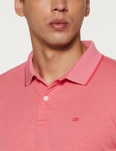 Image of Peter England Men's Premium Branded Regular Fit Half Sleeve Polo T-Shirt | Cotton Rich | Birds Eye Interlock Weave| No Pocket