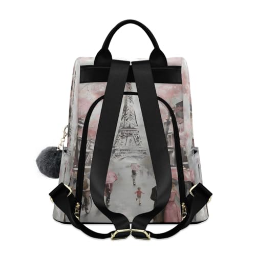 Image of ALAZA Paris Eiffel Tower Couple Pink Floral Backpack Purse with Adjustable Straps