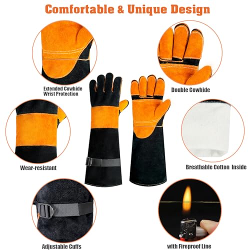 SLARMOR Leder Grillhandschuhe,Feuerfeste Handschuhe,Unisex Ofenhandschuhe,Grillhandschuhe mit Unterarmschutz，Wiederverwendbare Backhandschuhe,Hitzebeständige für Grillen,Kochen,Backen,Draussen