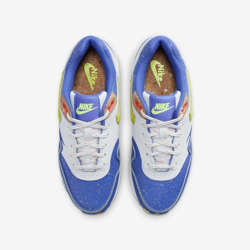 Nike Air Max 1 Big Kids' Shoes (HJ9236-488, Astronomy Blue/Photon Dust/Total Orange/Volt) Size 44