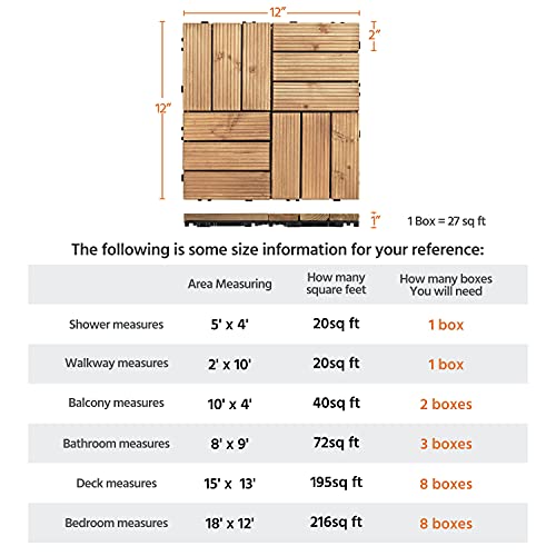Yaheetech Patio Tiles Wooden Interlocking Deck Tiles 27Pcs Garden Floor 12"X12"Indoor Outdoor Composite Decking For Porch Poolside Balcony Backyard1 Sq. Ft/Piece, Natural Wood #TOP6