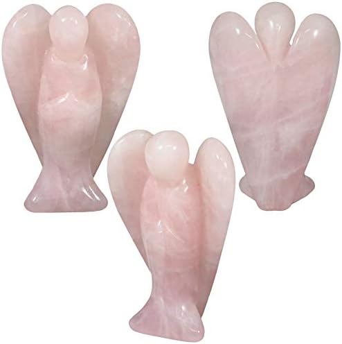 Amogeeli 3" Rose Quartz Crystal Guardian Angel Carved Crystals Pocket Guardian Angels Stone for Reiki Healing Home Decor