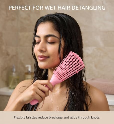 Image of INSIME Detangler hair brush for curly hair comb for Women Men & Kids | Comb for curly wavy hair Pain Free hair detangling brush | Curl brush for hair styling Dry & Wet hair brush | (Pink)