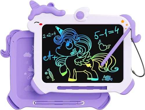 Tableta de escritura LCD para niños, tablero de garabatos con pantalla de colores de unicornio,...