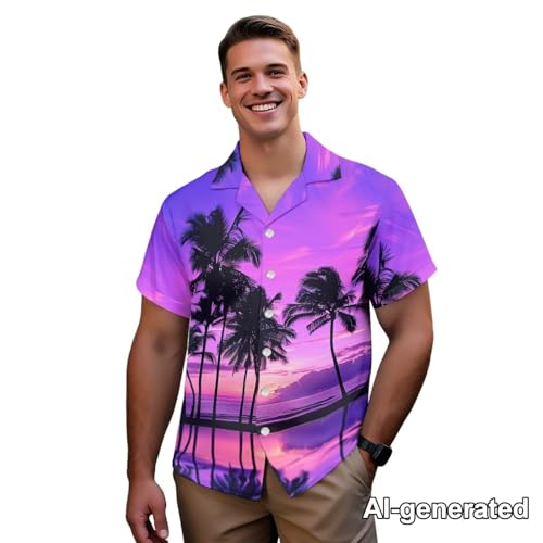 Image of Hawaii Matching Couple Outfits Husband and Wife Clothing Fashionable Mens Casual Shirts Hawaii Dress with Soft Fabric