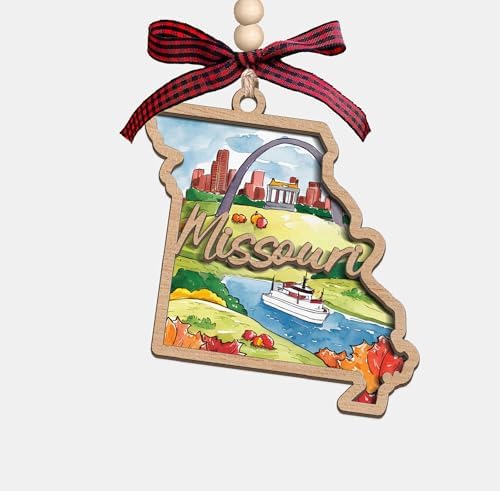 Missouri State Christmas Wooden Ornament - 2-Layer Laser-Cut Wood...