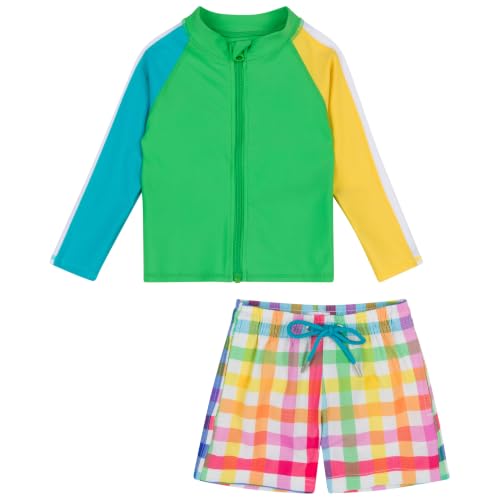 Image of SwimZip Boys' Long Sleeve Rash Guard & Swim Shorts Set - UPF 50+ Sun Protection