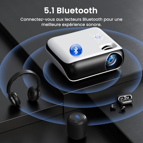 Mini Beamer 4K, HAPPRUN H1 Full HD Beamer mit Bluetooth – Native 1080P Tragbarer Outdoor Projektor mit Lautsprecher, Kompatibel mit Smartphone, HDMI, USB, AV, TV-Stick, PS5 für Heimkino, Schlafzimmer - 2
