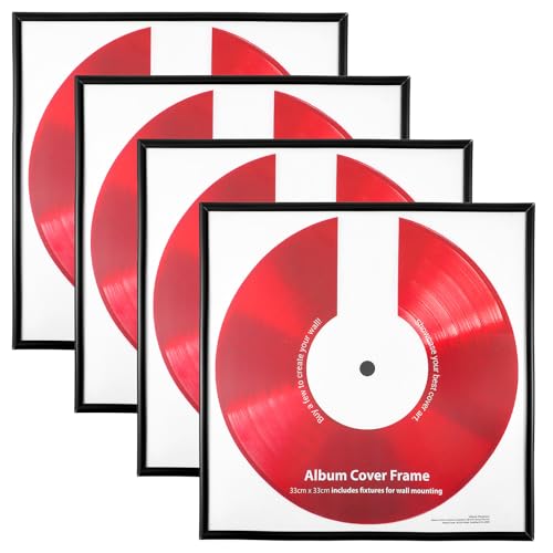 zisiueel 4 Pack 13x13 Record Frame, Vinyl Frames for 12inch Album Cover, Wall Display for Home Decor, Black