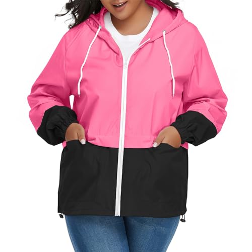 American Trends Jaqueta feminina plus size leve para chuva, embalável, com capuz, impermeável, corta