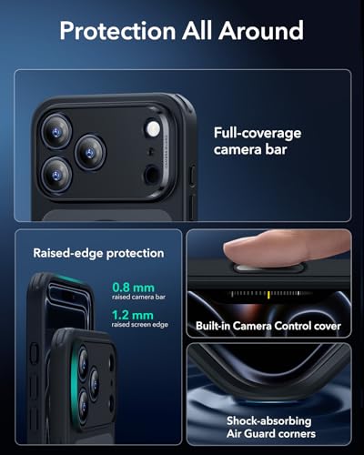 Image of ESR for iPhone 17 Pro Max Case, Camera Control Cover, Compatible with MagSafe, Shockproof Military-Grade Protection, Magnetic Phone Case for iPhone 17 Pro Max, Classic Hybrid Case, Frosted Black
