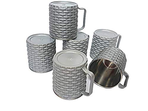 Pawan Plastic PP Smart Kitchen Cafe Plastic Stainless Steel Set of six Mat Style Tea or Coffee Mug Set of 6 Pcs ( Colours May Vary)