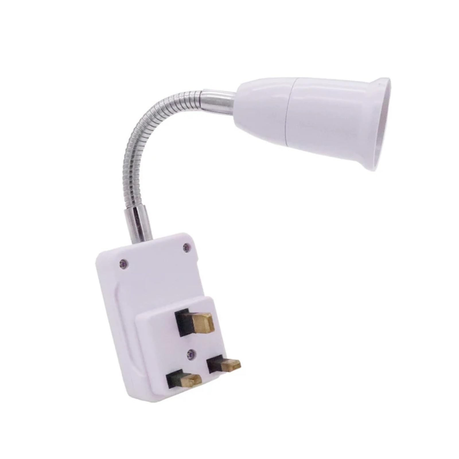 Grounded European UK EU to E27 Light Lamp Holder with Switch 360 Rotary LED Bulb Head Socket Conversion 23CM White(UK Plug)