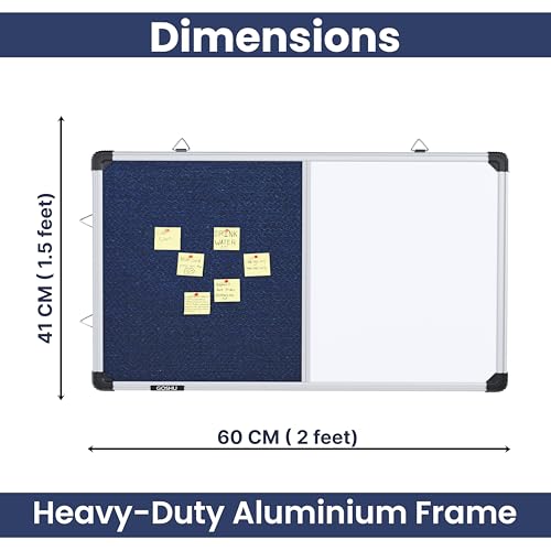 Image of GOSHU Combination White Board 60 cm x41 cm & Blue Pin-Up Notice Board | Non-Magnetic Dual Board for Home, Office & School (60x41 cm, Pack of 1 Item)